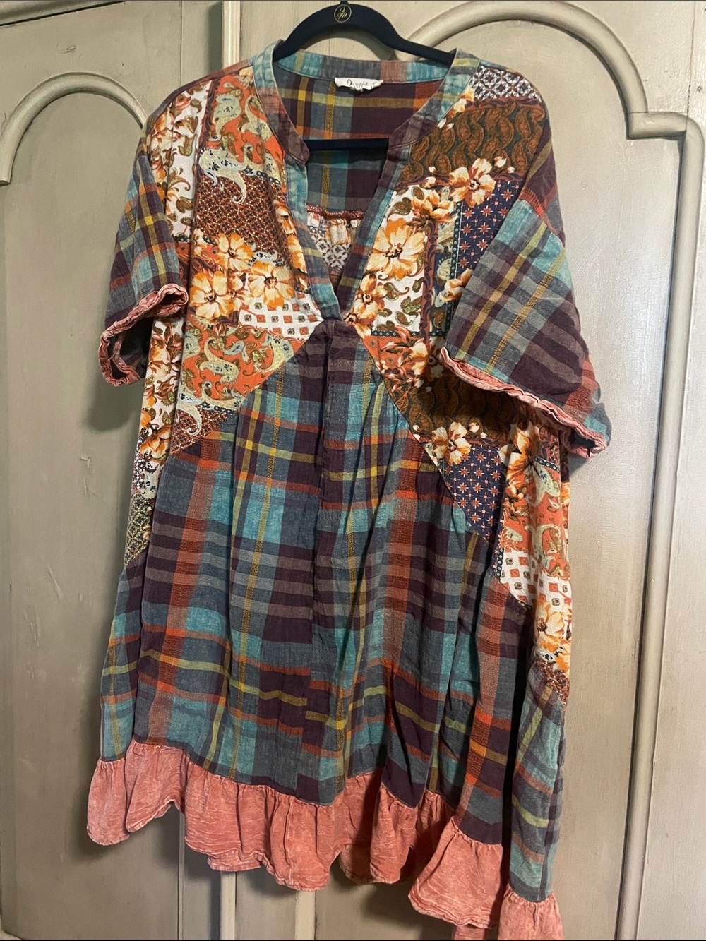 Oli & Hali Multicolor Patchwork Tunic Dress - Teal, Rust, Burgundy, Cream